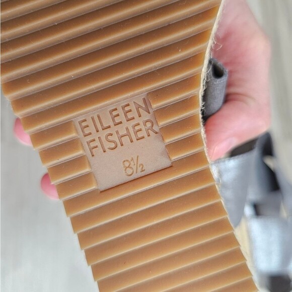 EILEEN FISHER 'willow' Espadrille Wedge Sandal In Pewter Metallic Suede Platform - Picture 7 of 8